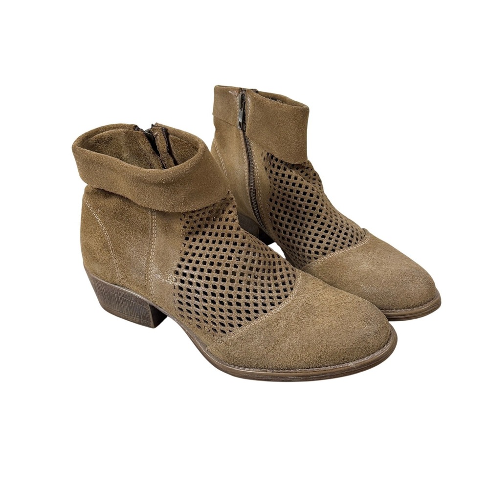 ROAN Genuine Leather Tan Suede Boho Lagenlook‎ Ankle Boots Shoes Size 8.5